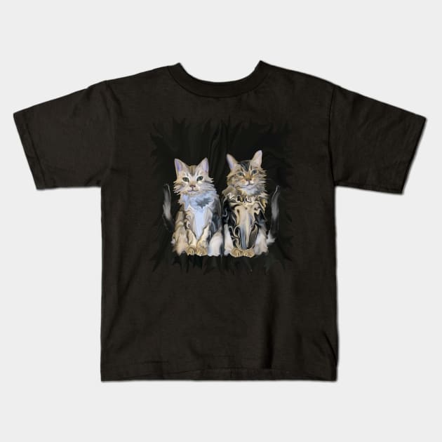 Marble Meows Bengal Cats Kids T-Shirt by distortionart